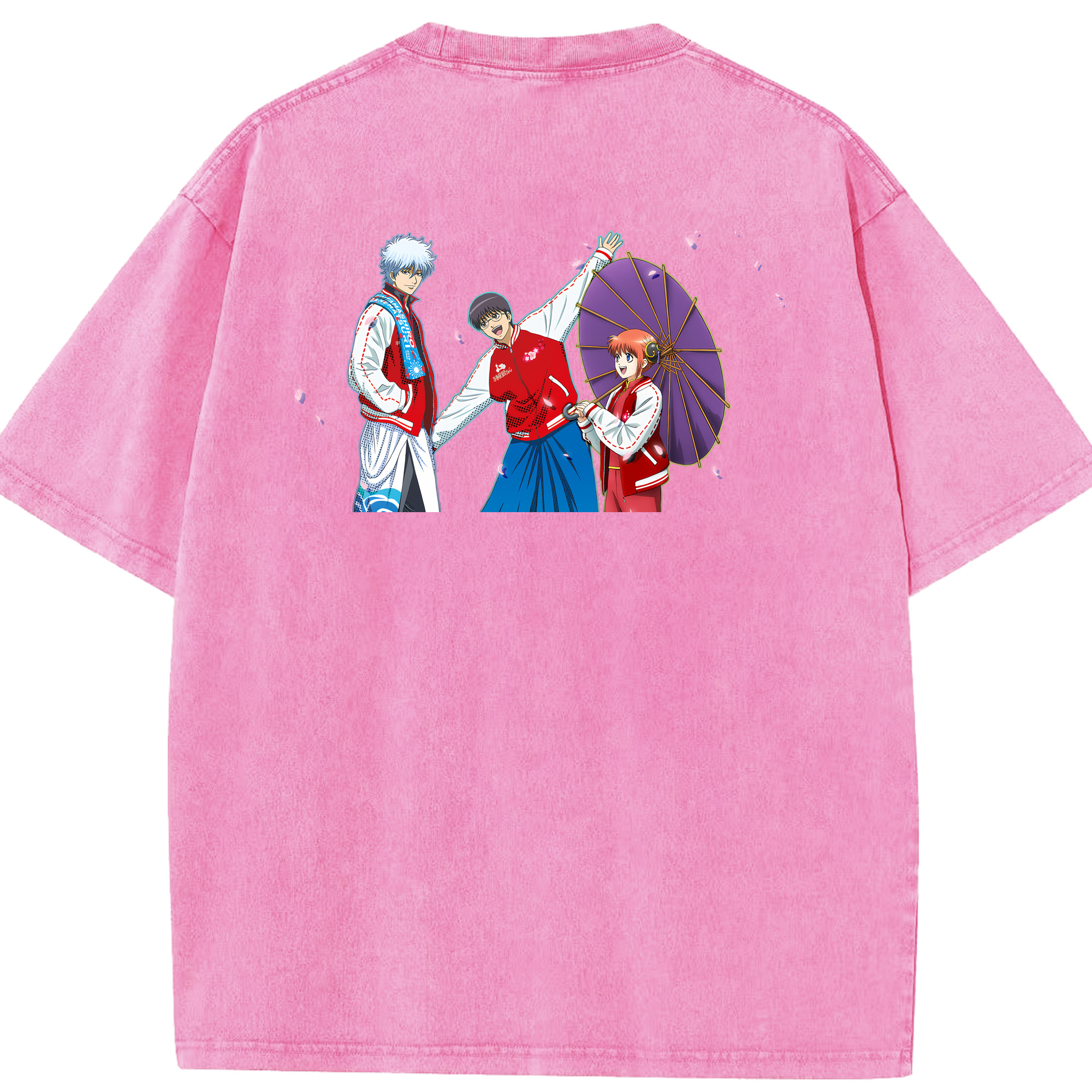 （画像用） ぎんたま 坂田銀時（さかたぎんとき） 神楽 志村新八（しむら しんぱち） GINTAMA Sakata Gintoki Kagura Shimura Shinpachi 綿100% ヴィンテージ風 半袖Tシャツ（背面プリント）